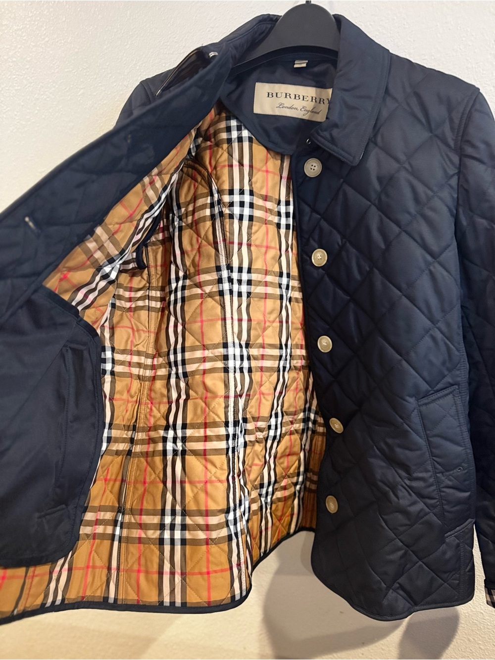 Burberry Navy Quilted Utility Jacket with Signature Check Trim - Picture 3 of 9